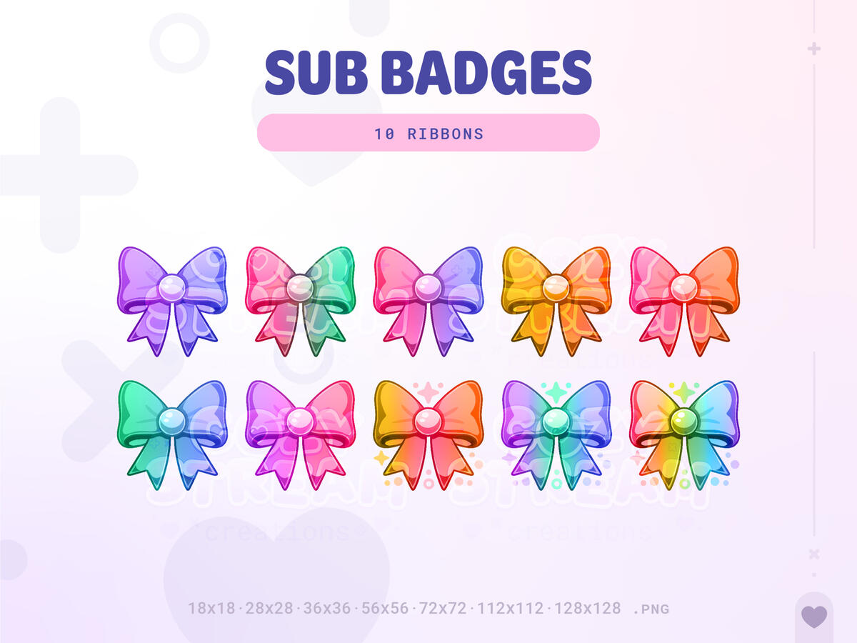 Cute Coquette Twitch Ribbon Sub Badges | Gradient Bit Badges | Channel Point Icons | Cute Bows | Emotes | Discord | YouTube | Twitch